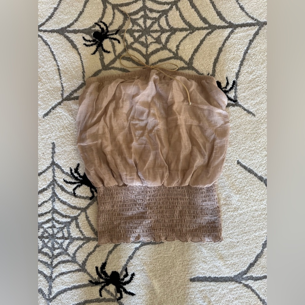 Brown Strapless Smocked Top